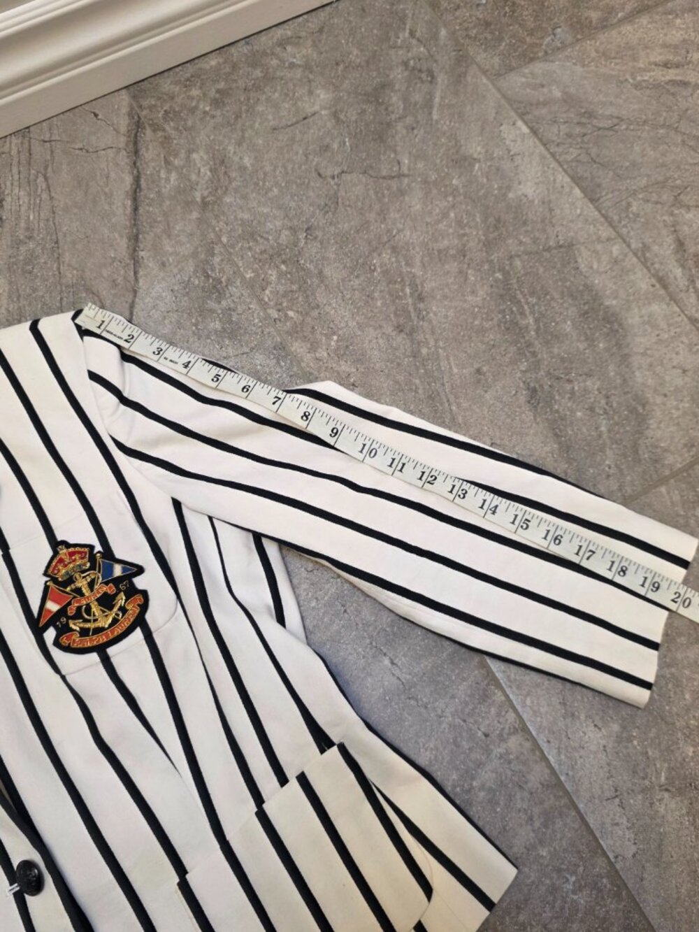 LAUREN Ralph Lauren Women's Lrg White Black Striped Blazer Jacket Crest 1967 - Picture 9 of 9